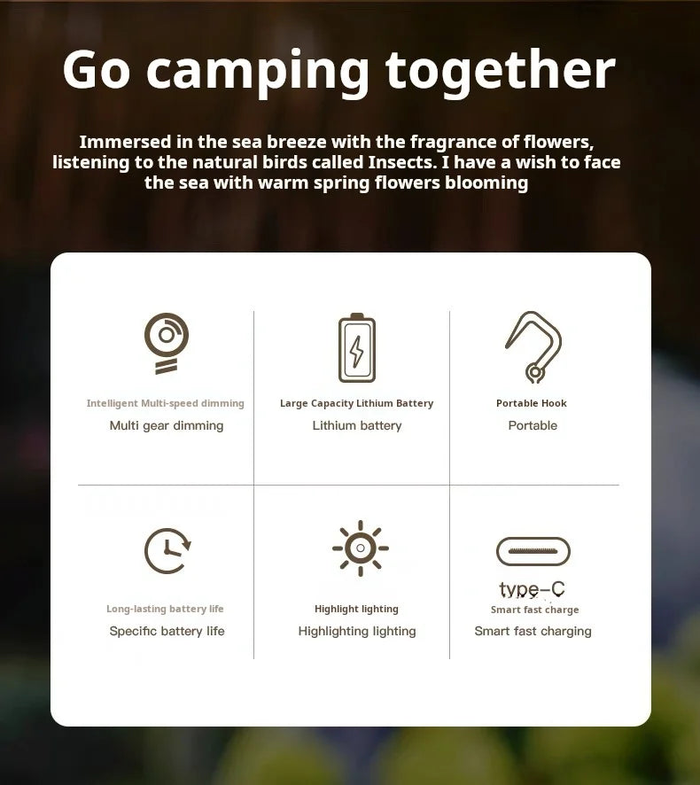 Lampe de Camping LED Rétro – Portable, Étanche, Rechargeable et à Intensité Variable