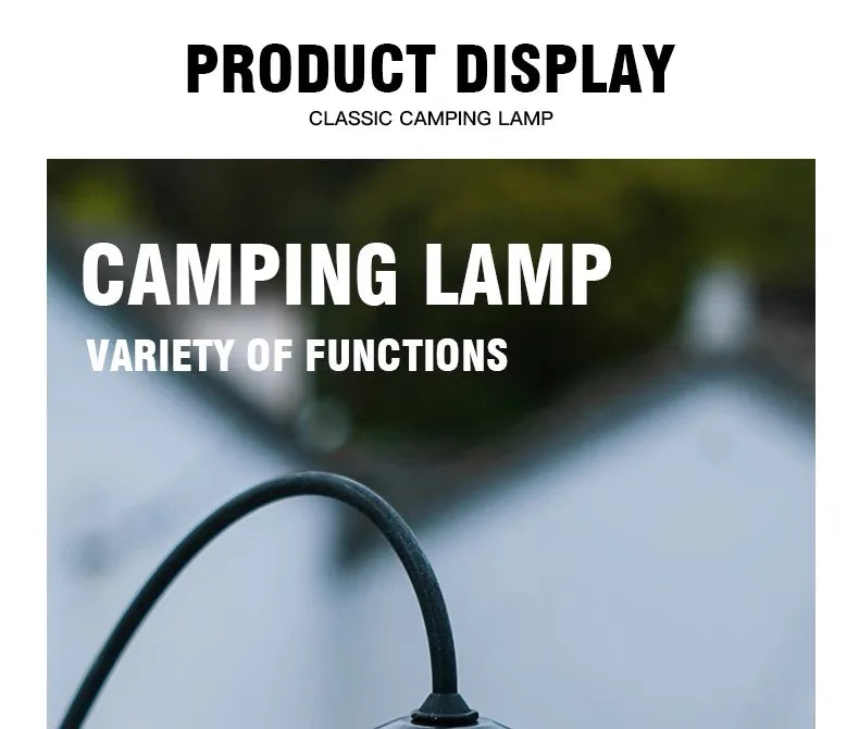 Lampe de Camping LED Rétro – Portable, Étanche, Rechargeable et à Intensité Variable