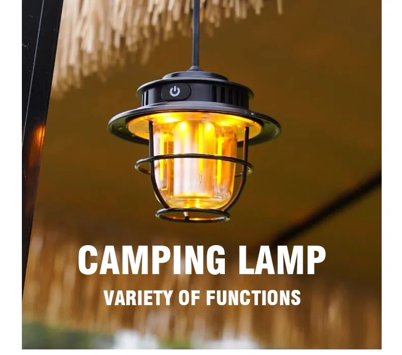 Lampe de Camping LED Rétro – Portable, Étanche, Rechargeable et à Intensité Variable