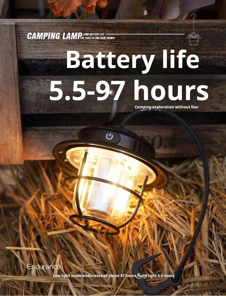 Lampe de Camping LED Rétro – Portable, Étanche, Rechargeable et à Intensité Variable