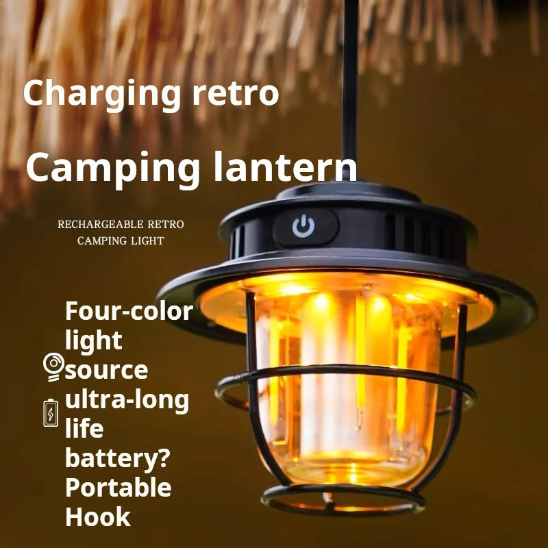 Lampe de Camping LED Rétro – Portable, Étanche, Rechargeable et à Intensité Variable