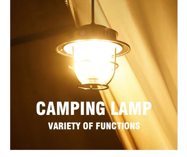 Lampe de Camping LED Rétro – Portable, Étanche, Rechargeable et à Intensité Variable