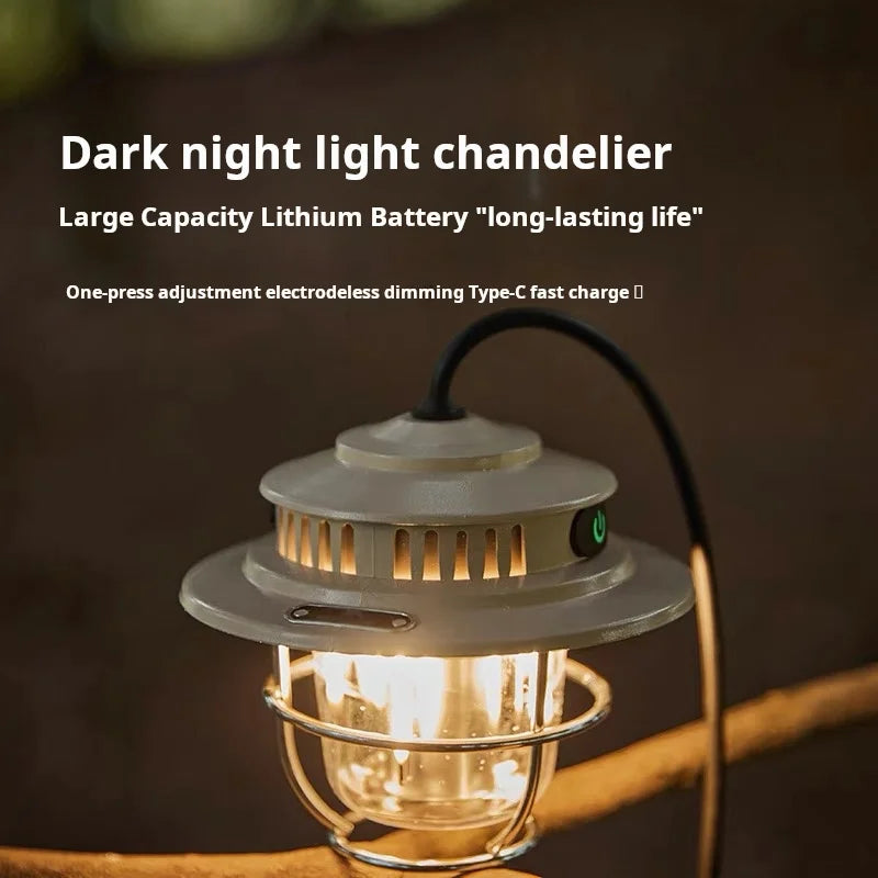 Lampe de Camping LED Rétro – Portable, Étanche, Rechargeable et à Intensité Variable