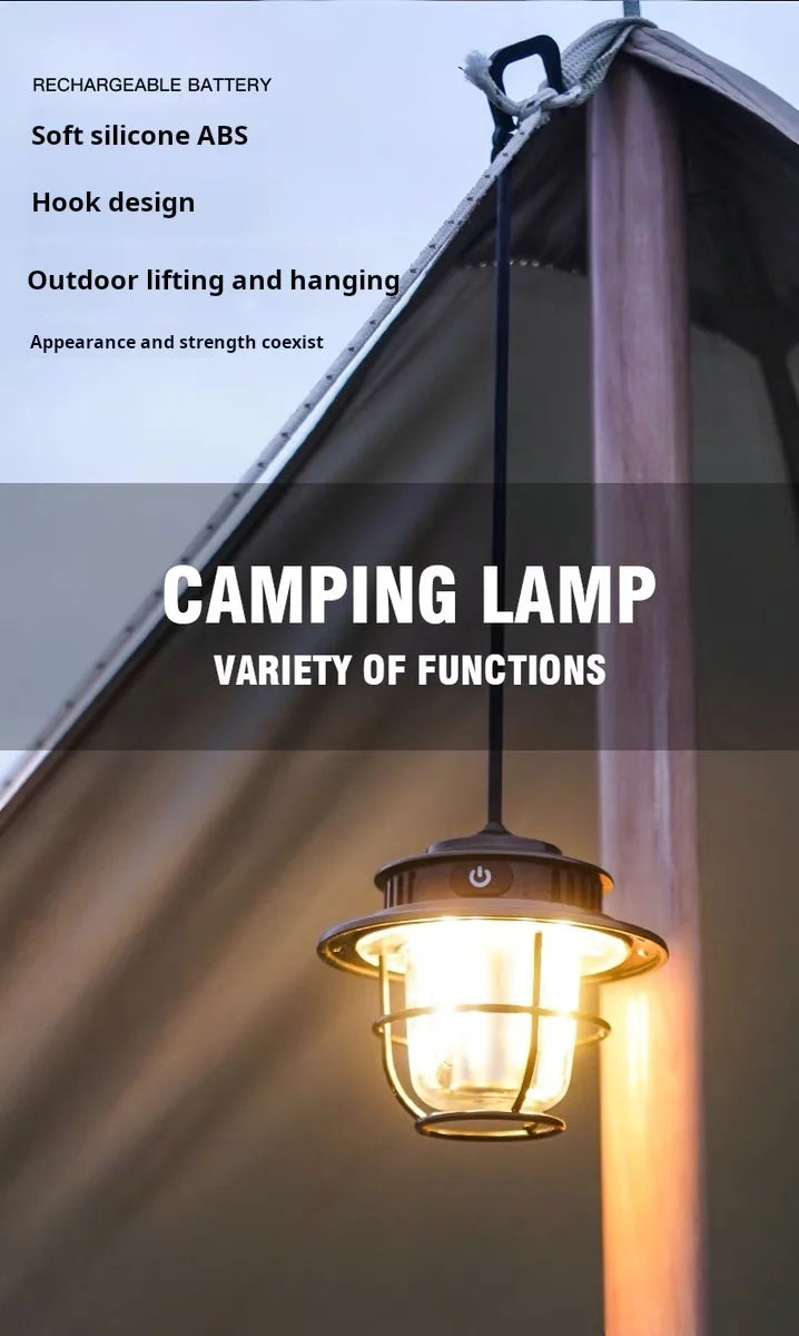 Lampe de Camping LED Rétro – Portable, Étanche, Rechargeable et à Intensité Variable